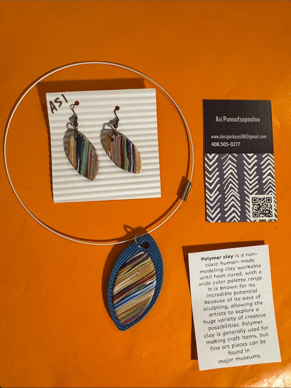Multicolor Polymer Clay Necklace and Earrings Set